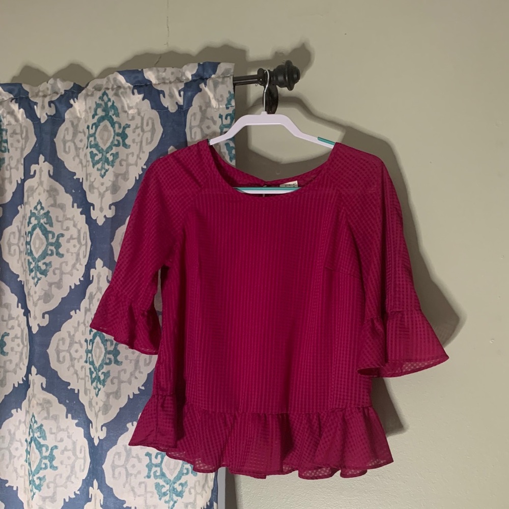 Pink Checkered Peplum Blouse - M